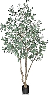 8FT Artificial Eucalyptus Tree Indoor, Tall Faux Eucalyptus Plant with Pre-Potted Realistic Silk Leaves and Trunk, Fake Eucalyptus Tree for Office Living Room Bedroom Foyer Porch Home Corner Decor