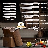 Vista 6 de Astercook Knife Set Kitchen with Block and Dual Sharpener Full Tang 15 Pcs German Stainless Steel Knives Dishwasher Safe Kitchen Utensils Set with