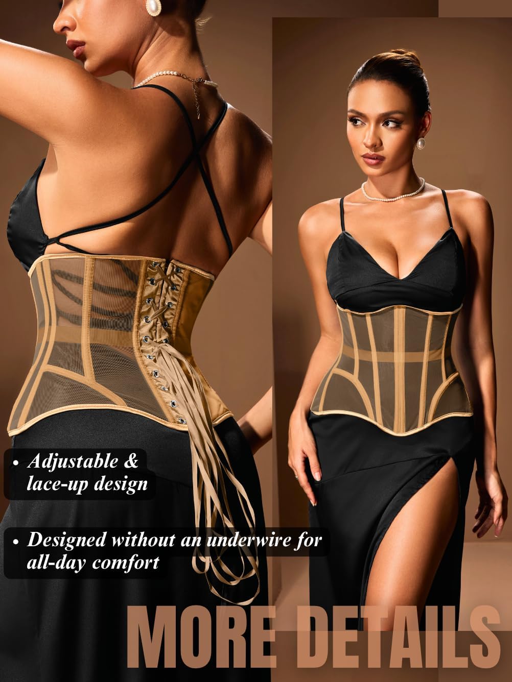 Women's Mesh Underbust Corset, 20-Bone Lightweight Hourglass Waist Cincher, Shapewear for Under Dresses & Outfits - Image 3