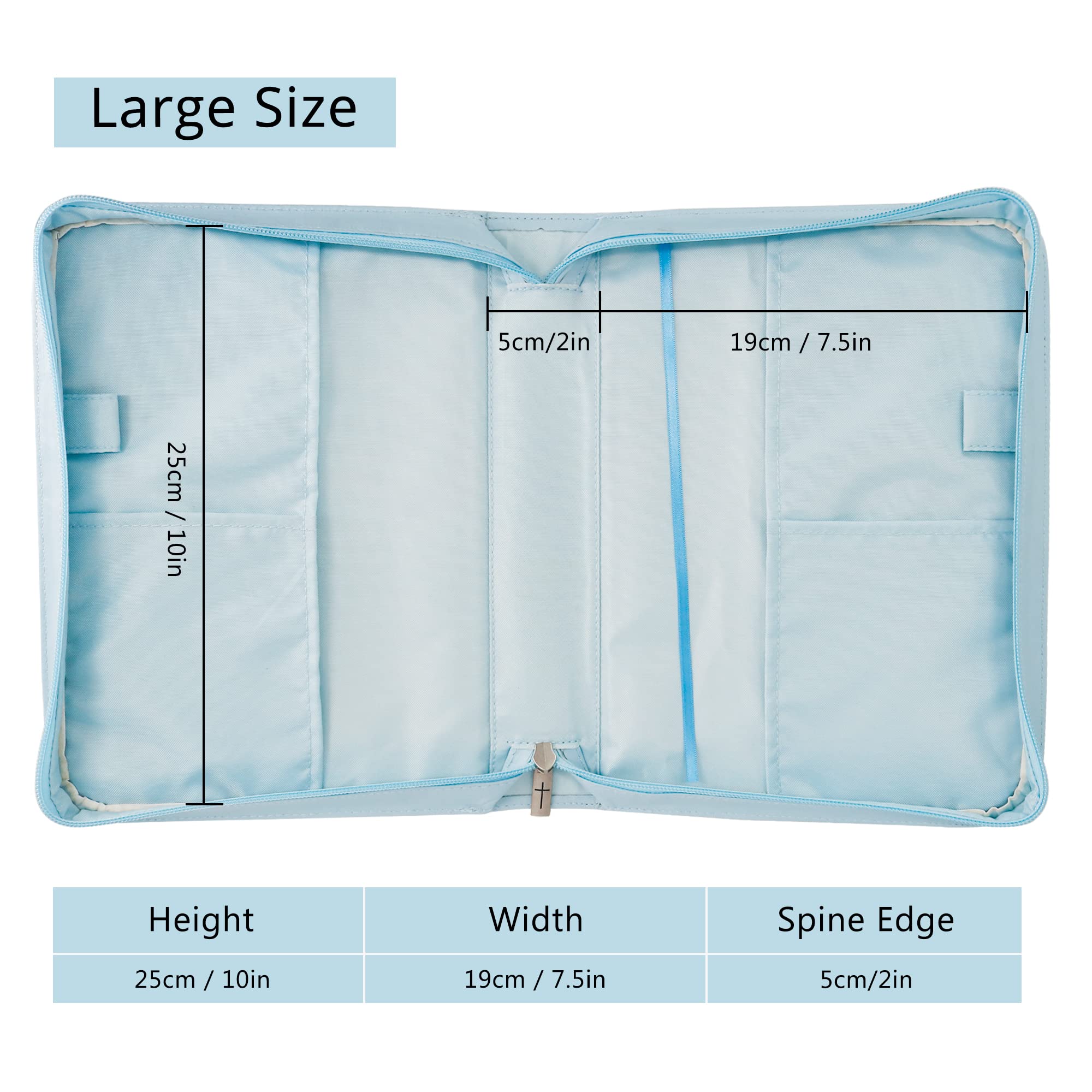 IvyRobes Zipper Bible Cover for Women Girls PU Leather Blue Floral Pattern With Handle, Bible Bag Carrying Case Large Size - Image 3