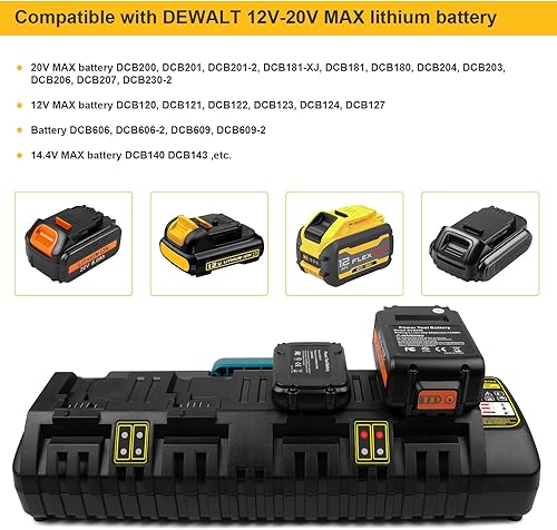 Miniatura 3 de Cargador rápido de batería de 4 puertos DCB104 para DEWALT 12V MAX, 20V MAX y FLEXVOLT 60V MAX estación de carga de batería de iones de litio (con 2