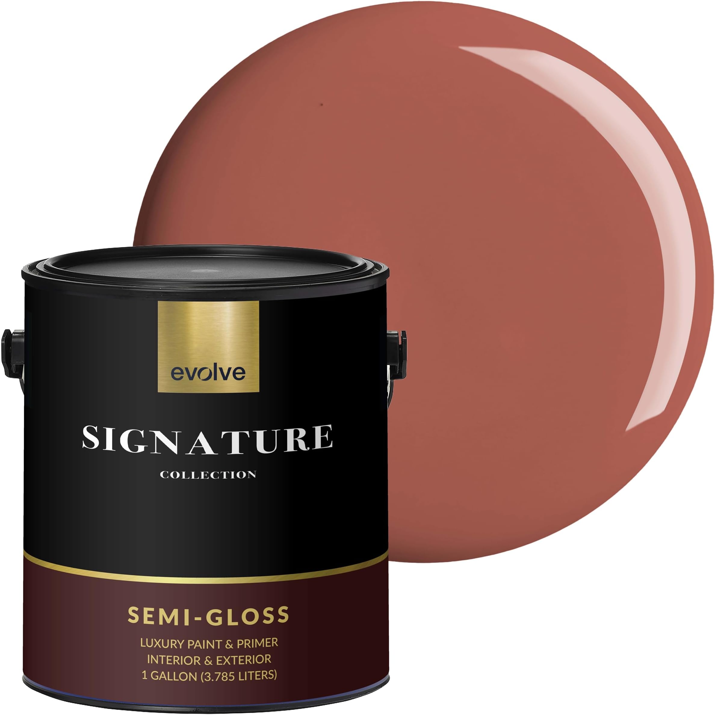EVOLVE Signature Collection Luxury Interior Paint & Primer, Semi-Gloss Sheen (Brick Red), 1 Gallon – Premium One-Coat Coverage, Low VOC, Low Odor, Washable Finish for Walls, Ceilings & Trim