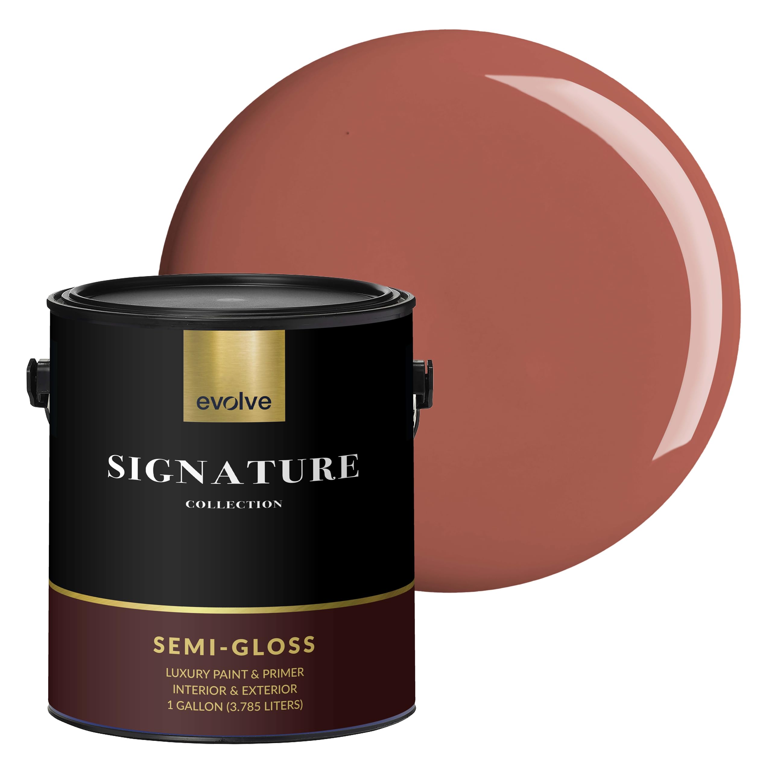 EVOLVE Signature Collection Luxury Interior Paint & Primer, Semi-Gloss Sheen (Brick Red), 1 Gallon – Premium One-Coat Coverage, Low VOC, Low Odor, Washable Finish for Walls, Ceilings & Trim