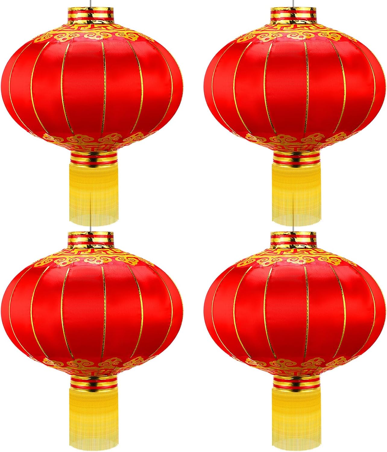 Baquler 4 Pcs Chinese New Year Lanterns Large Silk Chinese Lantern 15.75 x 12.6 Inch Red Traditional Hanging Lamp Shade Mid Autumn Festival Party Decoration for Festival Celebration