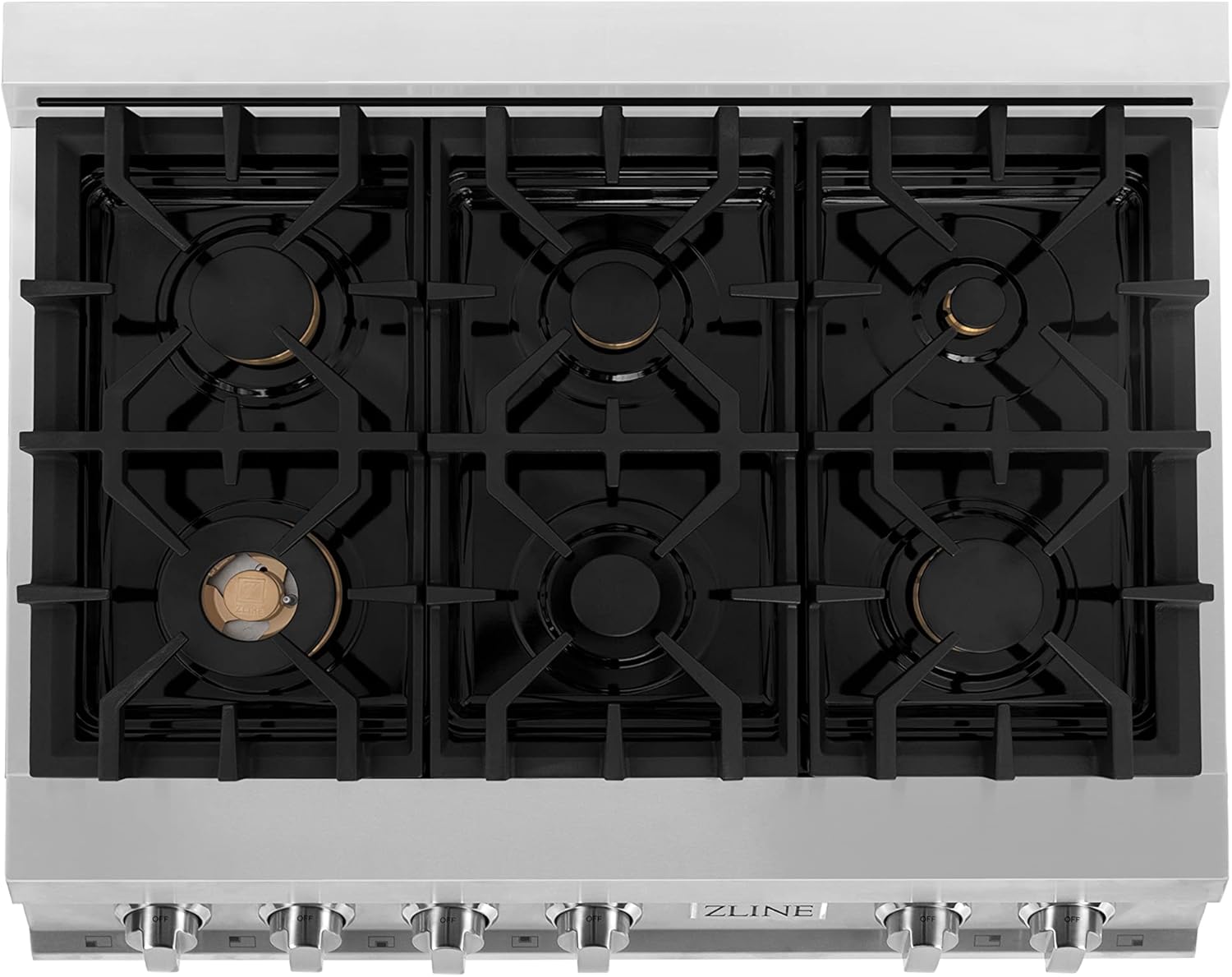 ZLINE 36 in. Legacy Gas Rangetop with 6 Brass Burners and Porcelain Cooktop in Stainless Steel (RT-BR-36)