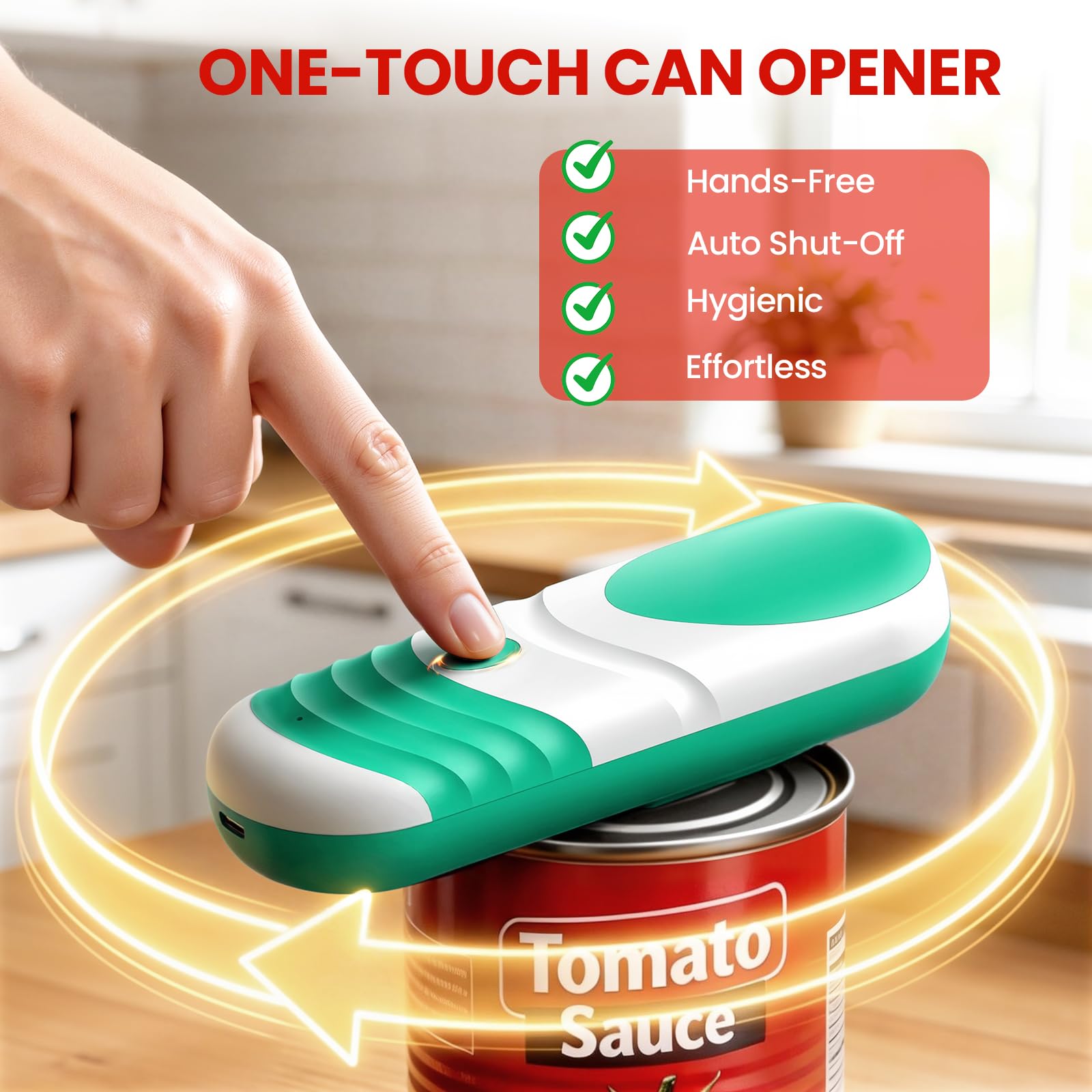Apriscatole elettrico ricaricabile per anziani con artrite, funzionamento a batteria, funzionamento automatico one-touch, automatico, a mani libere, con bordo liscio