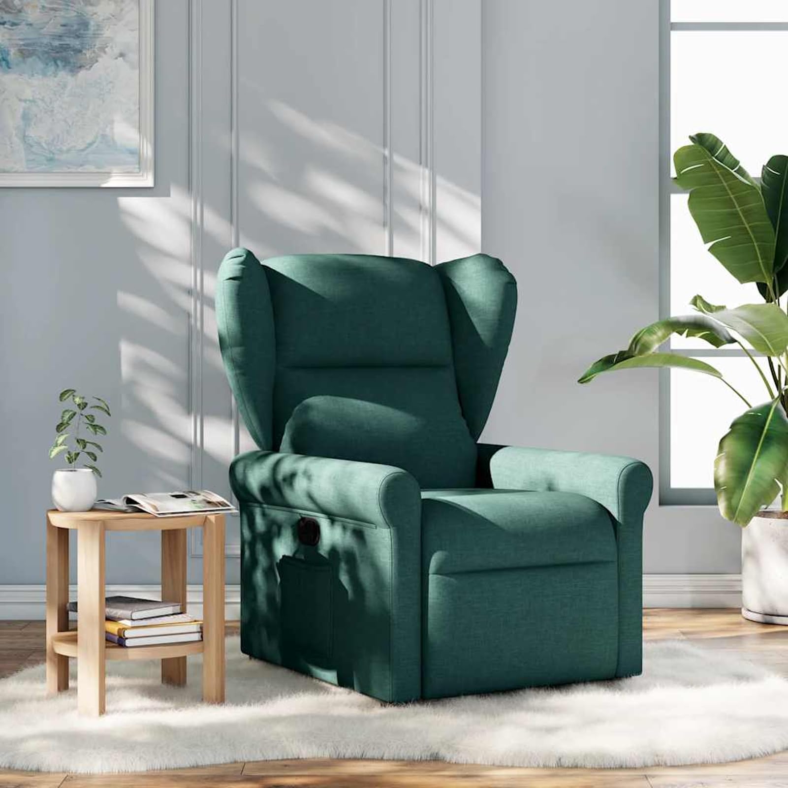 Poltrona relax verde scuro, rivestimento in tessuto (100% poliestere), robusto telaio in legno e metallo, portata 110 kg, larghezza della seduta 50 cm, per adulti
