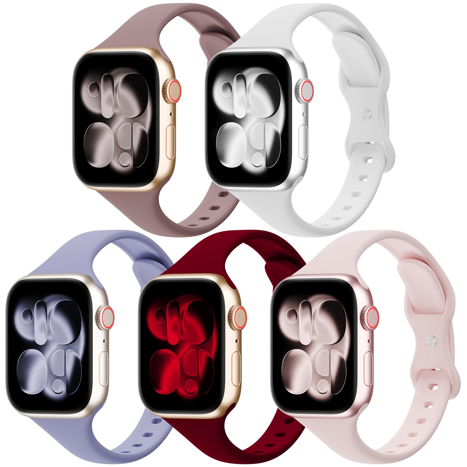 5 Pack Slim Thin Silicone Band Compatible with Apple Watch Bands Women Men