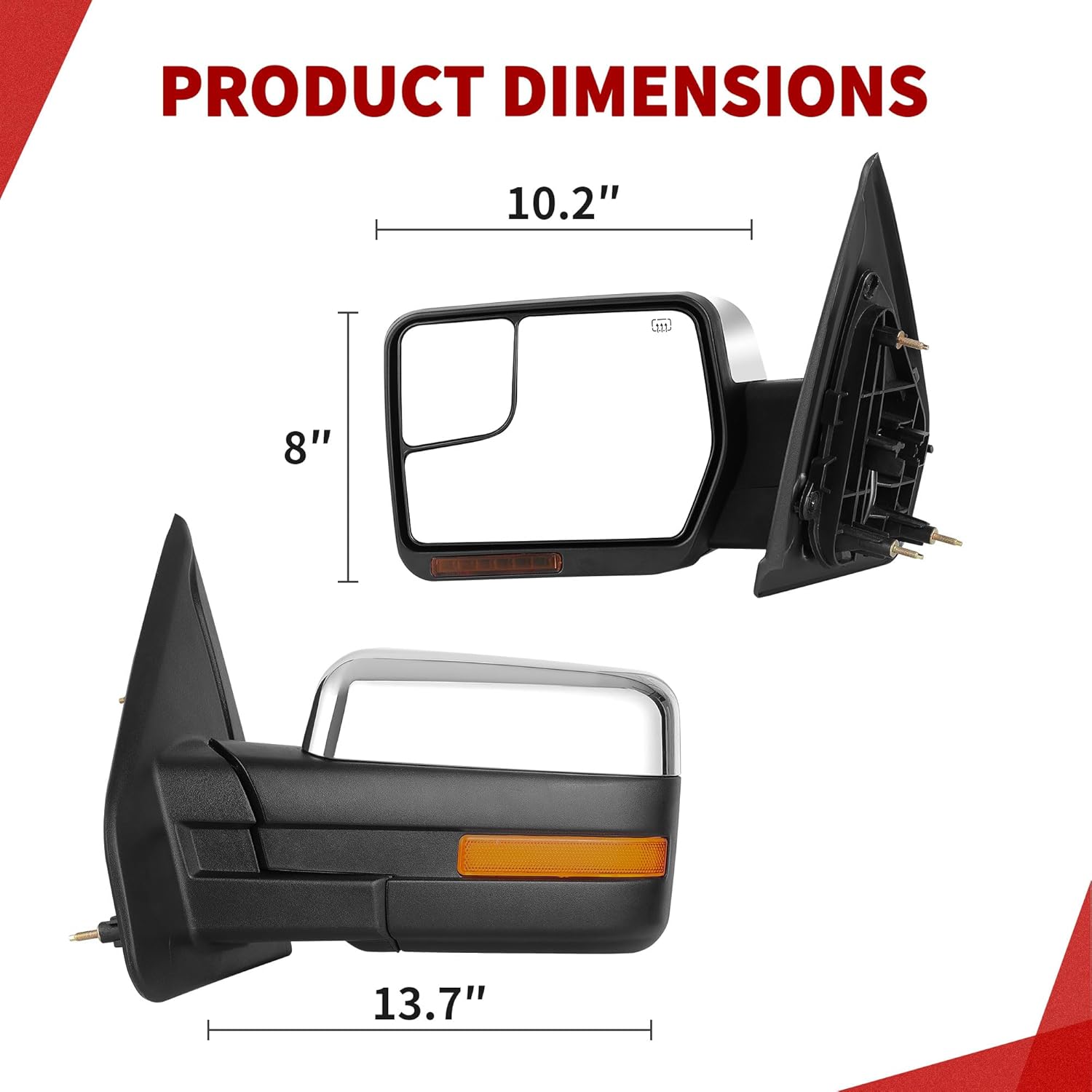 YITAMOTOR Tow Mirrors Compatible with 2007-2014 Ford F150, Power Heated Driver and Passenger Side Replacement Towing Mirror Set with Turn Signal Light Puddle Light Chrome