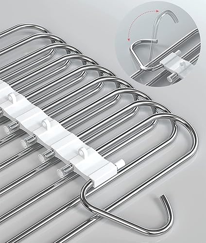 Vista 43 de Perchas para pantalones de 9 capas que ahorran espacio, paquete de 2 estantes multifuncionales de acero inoxidable organizador de armario