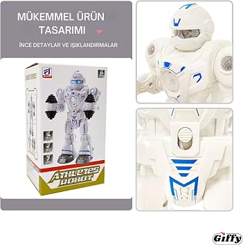 Giffy/Oyuncak İnteraktif Pilli Robot Işıklı Müzikli Sesli Dans Eden Sporcu Robot Full Fonksiyon Şınav Çekebilen Spor Hareketleri Yapabilen