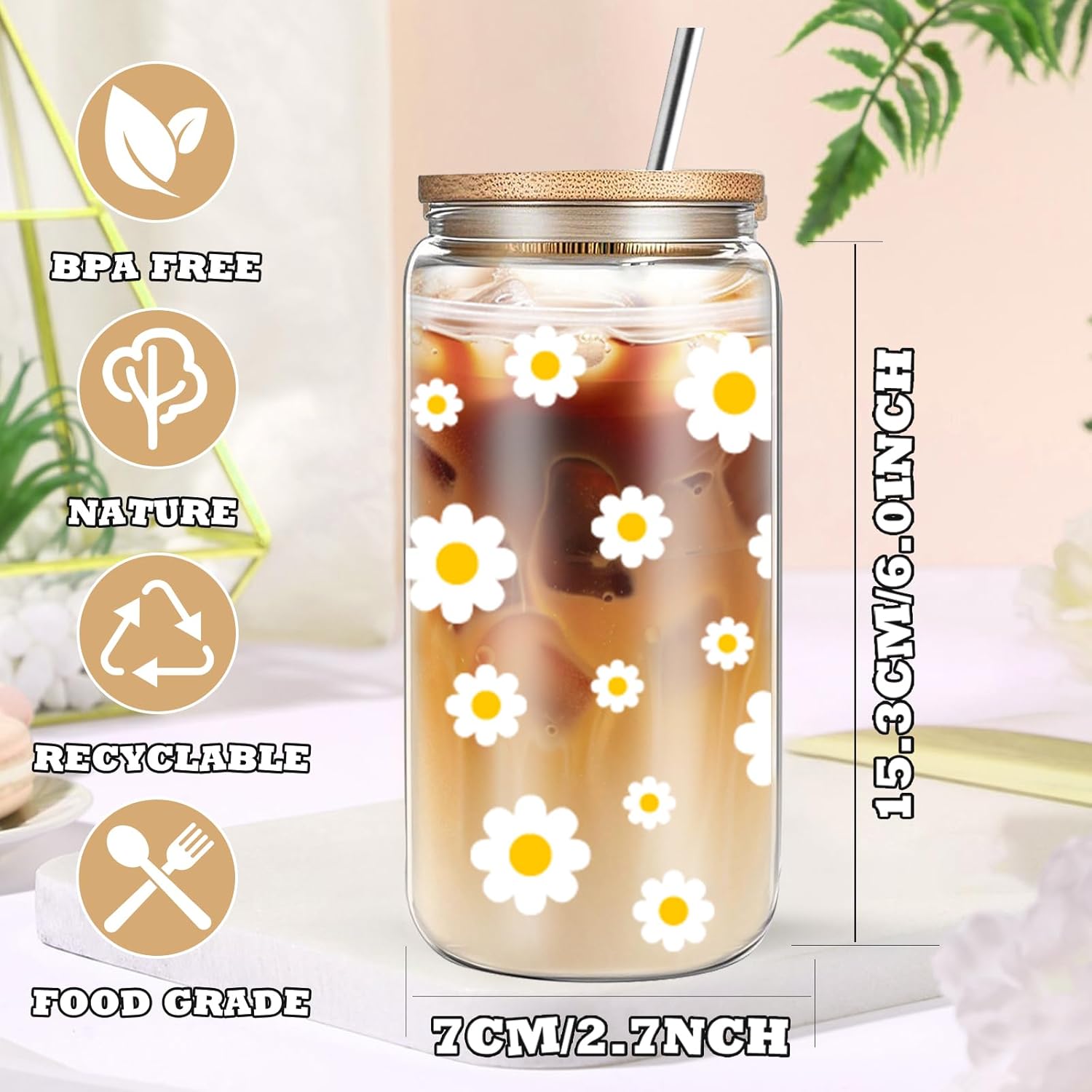 DHQH Birthday Gifts for Teen, Cute Inspirational Gift Daisy Presents Set Ideas for Sister Daughter Friends, Happy Birthday Gift Basket with Ice Glass Cup for Her (Beige) - Image 2