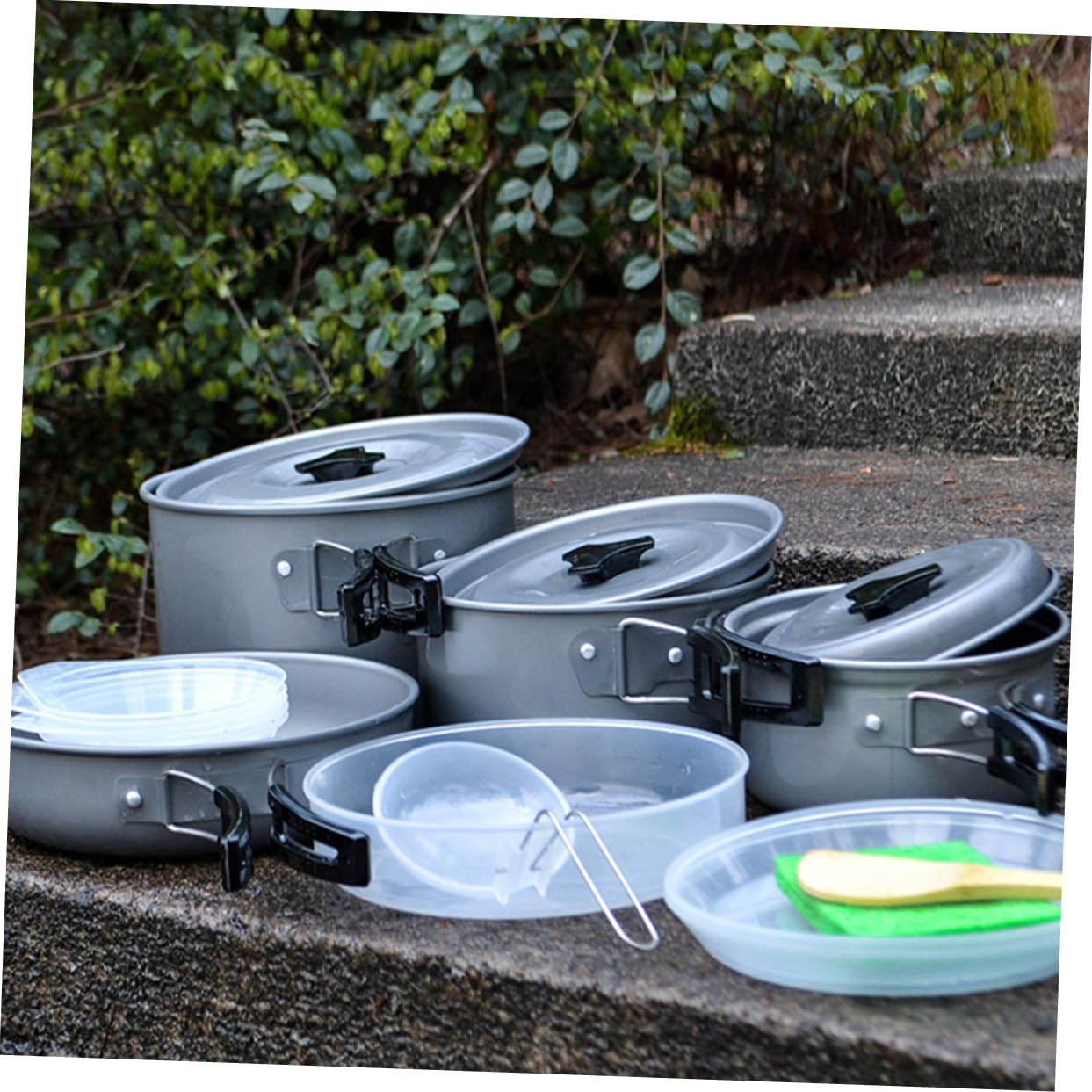 POPETPOP 1Set Outdoor Camping Cookware Portable Non Stick Pots and Frying Pan for Hiking Picnic and Outdoor Cooking Durable Easy to Clean Person Capacity