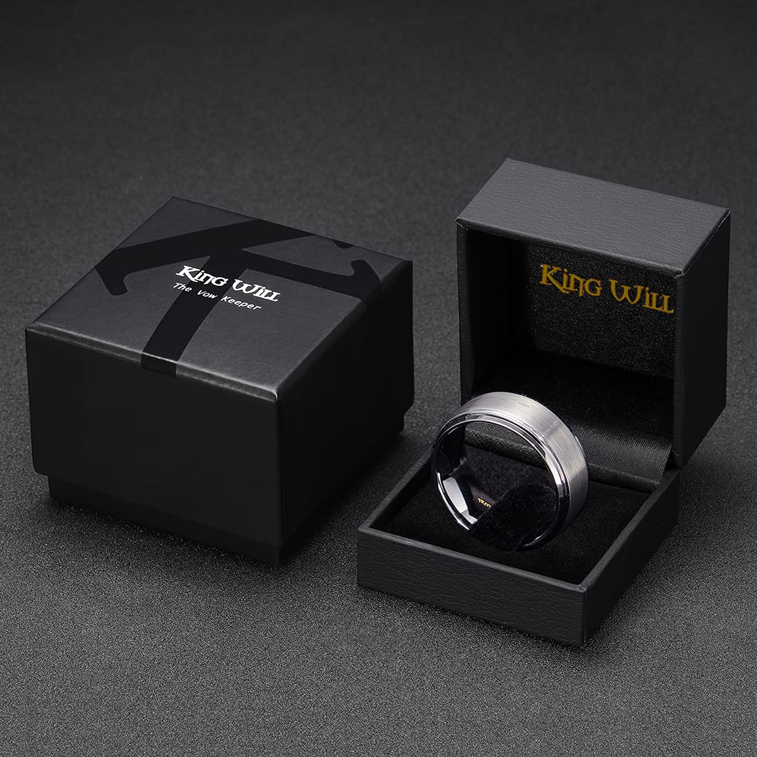 King Will Anillo básico de carburo de tungsteno para hombre, 6 mm, 7 mm, 8 mm, borde biselado pulido, acabado cepillado mate, alianza de boda