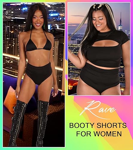 Miniatura 3 de EVELUST Pantalones cortos para mujer, cintura alta, levantamiento de glúteos, leggings exóticos para festivales