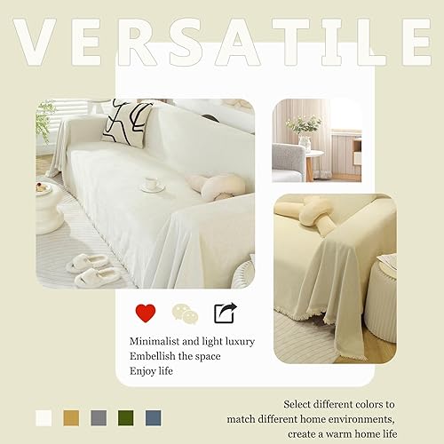Miniatura 4 de DREAMINGO Funda minimalista moderna para sofá de mascotas, protector de felpilla blanca crema para sofá modular de 3 plazas, funda bohemia de espiga
