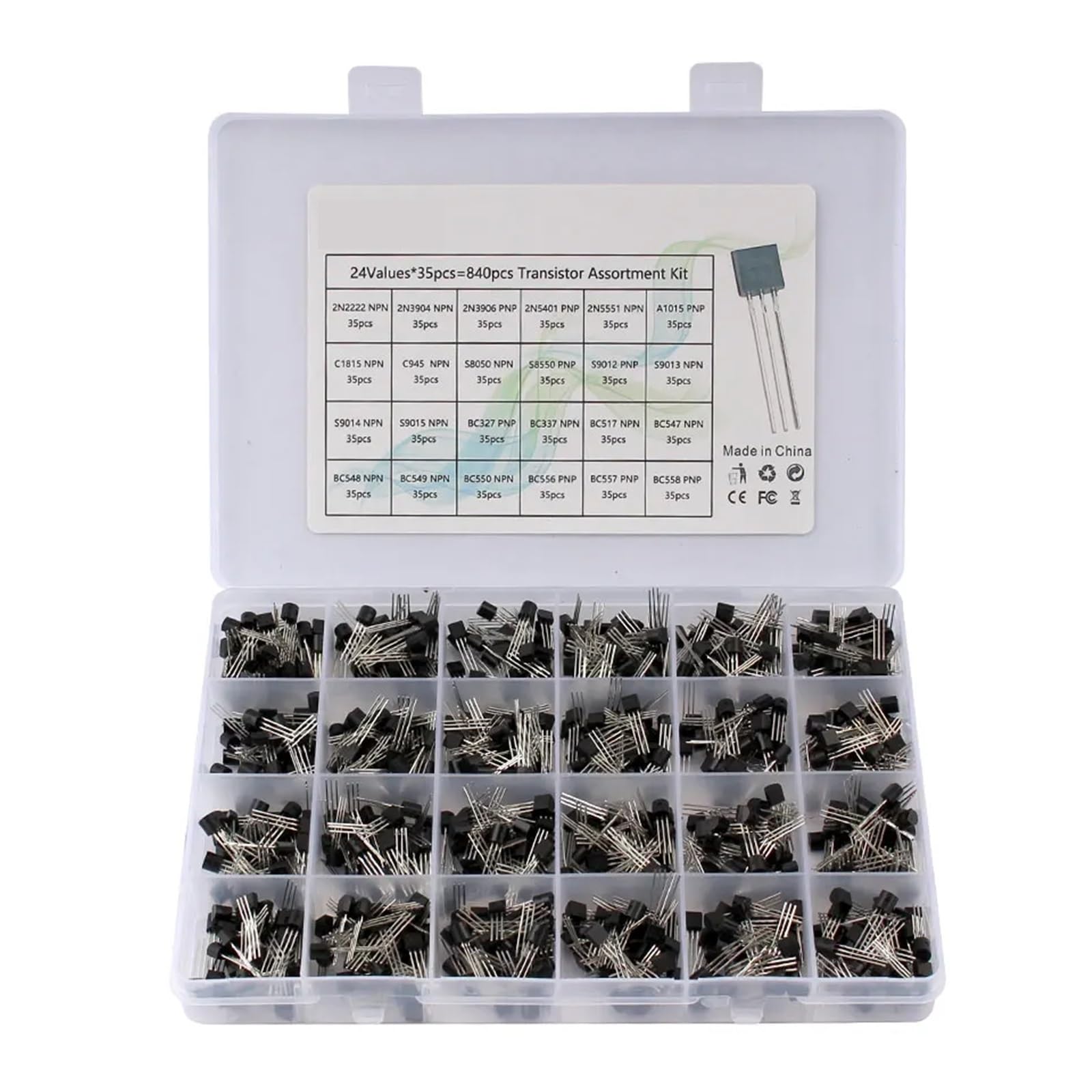 200-900 unids/caja TO-92 conjunto surtido de transistores BC547 BC327 BC337 2N2222 3904 3906 C945 PNP/NPN Kit electrónico de transistores(15Values-600pcs)
