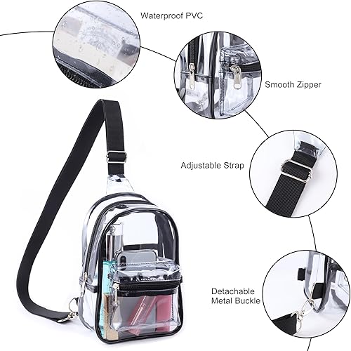 Miniatura 5 de Pequeña bolsa transparente para mujer, cangurera aprobada para estadios, bolsas cruzadas transparentes para conciertos, festivales, viajes,