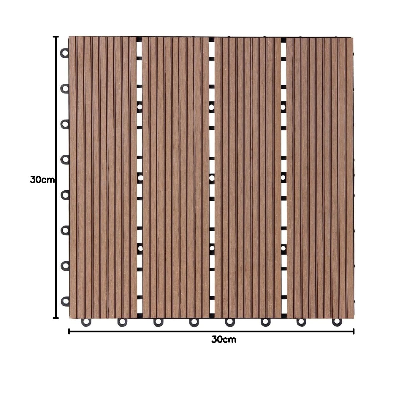 BAKAJI Set 11 Pezzi Piastrelle in WPC da Giardino con Sistema di Drenaggio Acqua, Pavimento Piastrella Resistente Agli Agenti Atmosferici Ideale per Esterno, Patio, Balcone, Terrazzo (Terracotta)