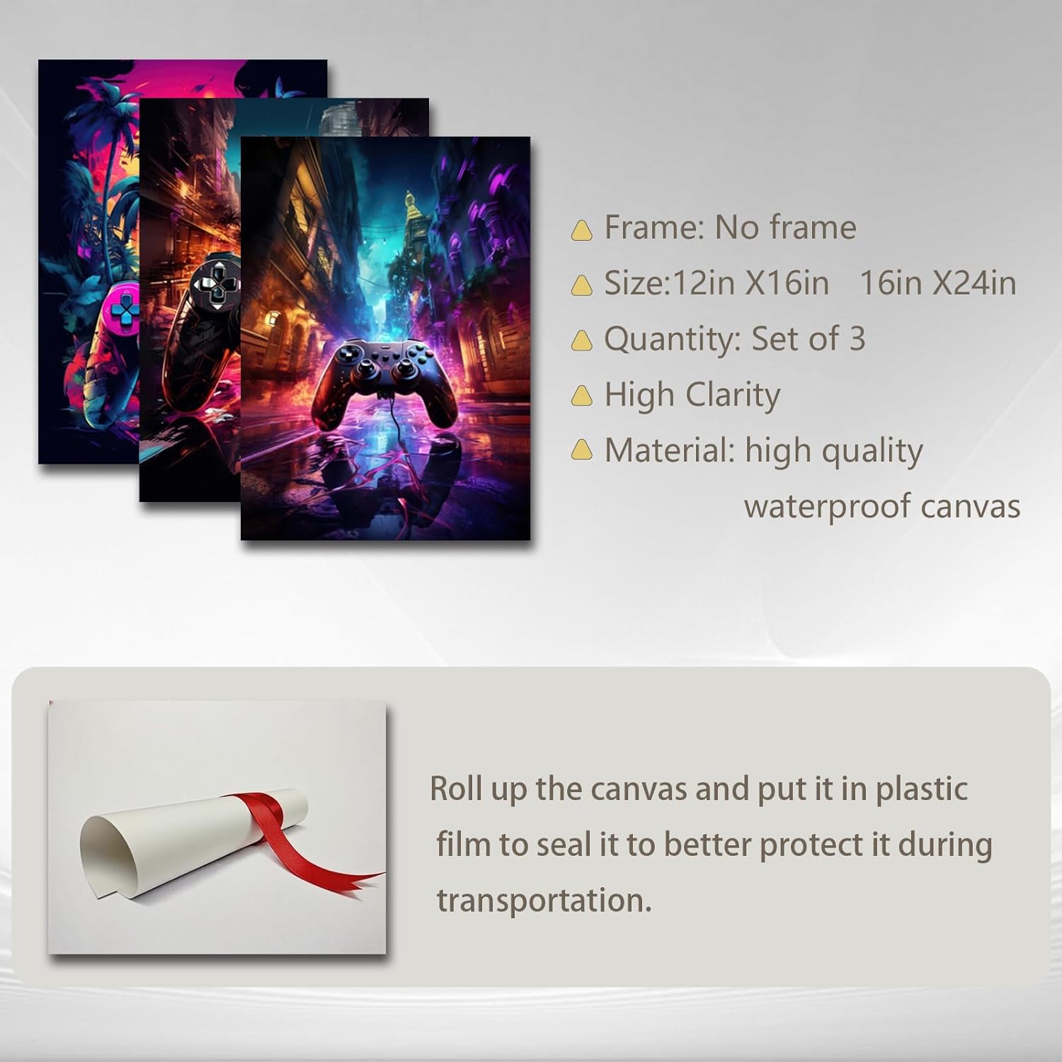 Gaming Wall Art Set of 3Game Controller Poster Prints Cool Gamer Room Decor for Boys Video Game Wall Art Cyberpunk Painting Wall Picture for Bedroom or Esports Room Unframed 12x16 Inch - Image 5