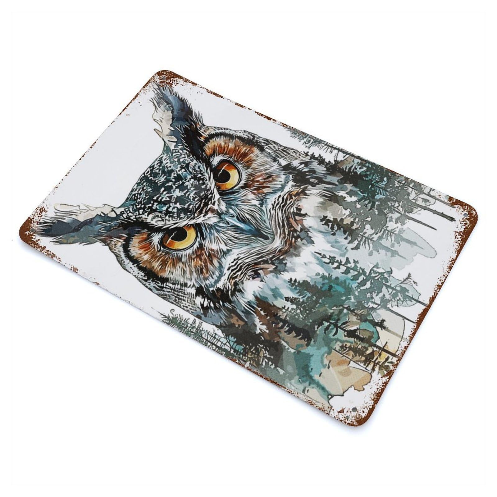 Abstract Paint Owl Rustic Tin Plaque 11.8"x7.9", for Shed, Workshop And Garage Wall Decor, Rustic Home Decor