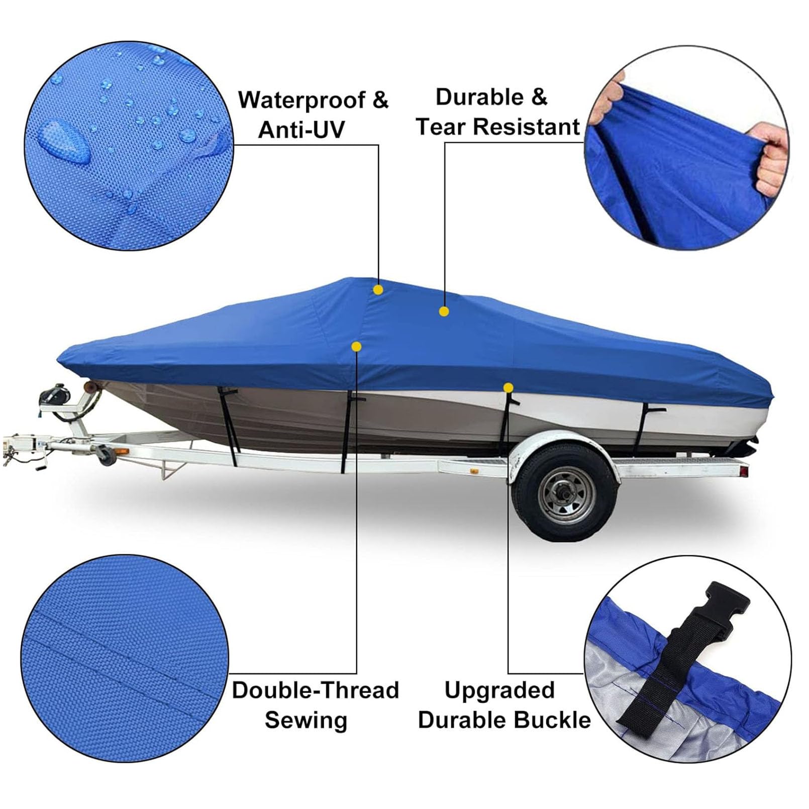 Wytrzymały pokrowiec na łódź 210D, wodoodporna, odporna na promieniowanie UV, tkanina Oxford do cumowania i holowania, pasuje do łodzi Tri-Hull Runabout 600 x 230 cm