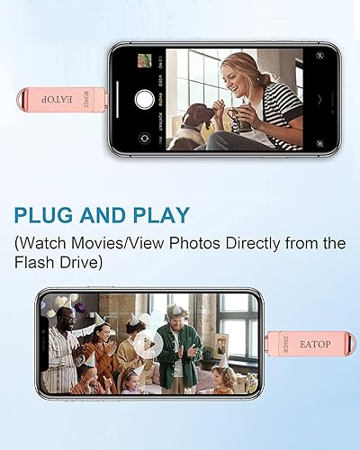 Miniatura 4 de EATOP Memoria USB USB de 256 GB, memoria USB, almacenamiento externo compatible con iPhone, iPad, Android, PC (oro rosa)