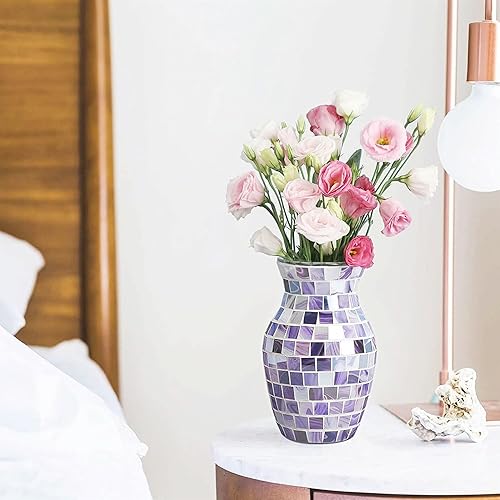 Miniatura 4 de Florero de vidrio de mosaico, recipiente floral de vidrio de mosaico decorativo hecho a mano para suculentas, macetas de plantas, jarrón decorativo