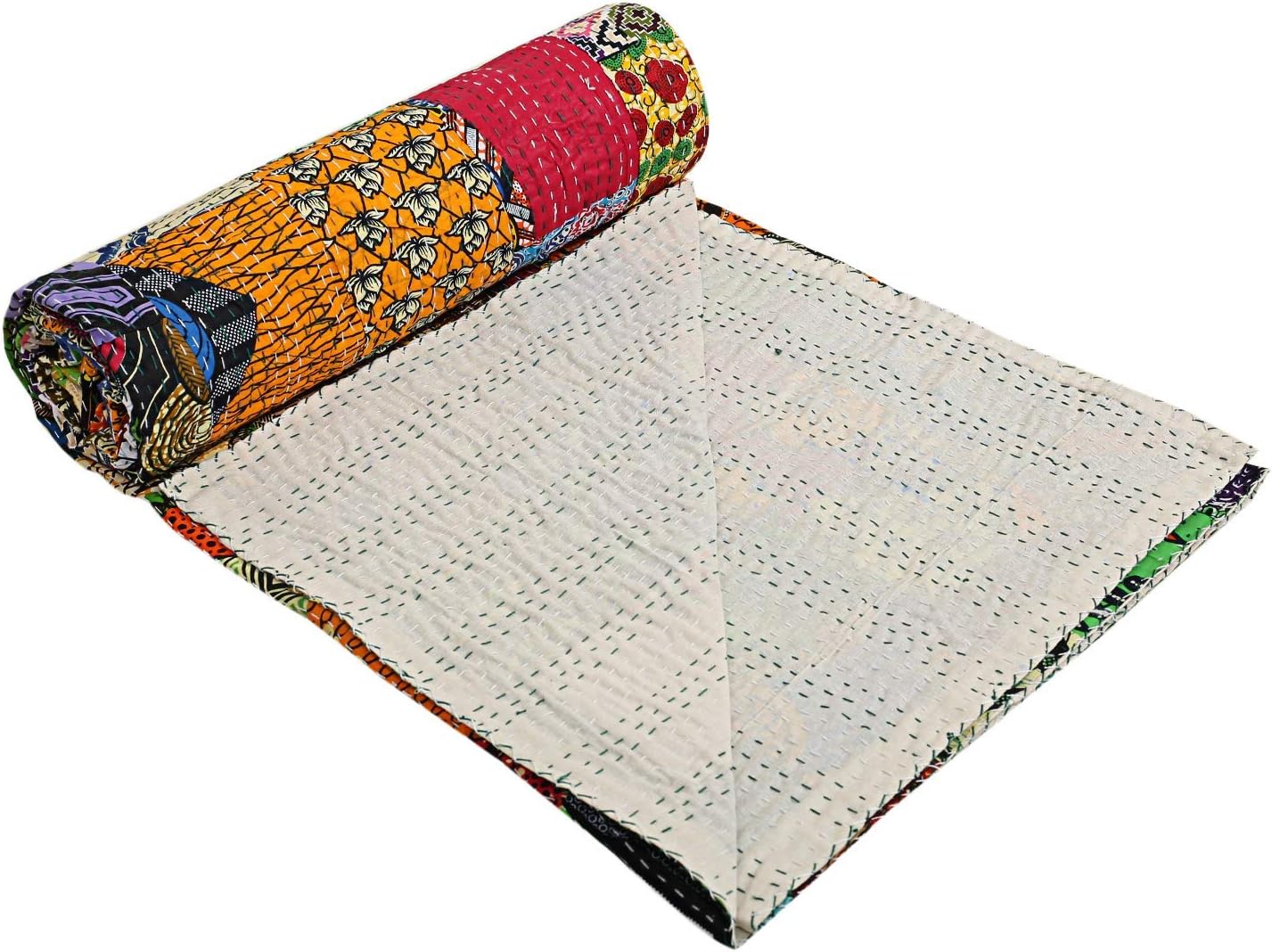 Kantha Quilt Twin Size Hippie Handmade Patch Work Bohemian Cotton Bedspreads Throw Blanket Ralli Lightweight Bedding Bed Cover 90X60