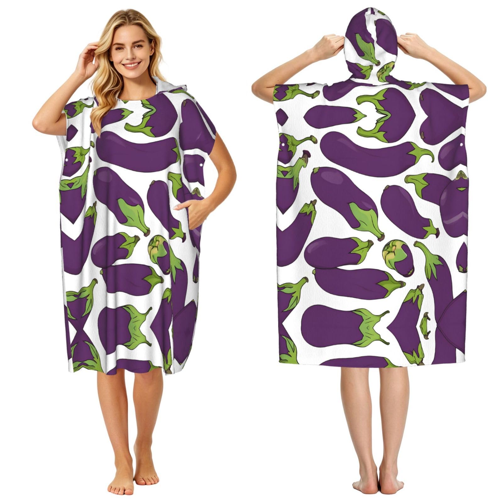 Peignoir à capuche imprimé aubergine absorbant et léger pour adulte