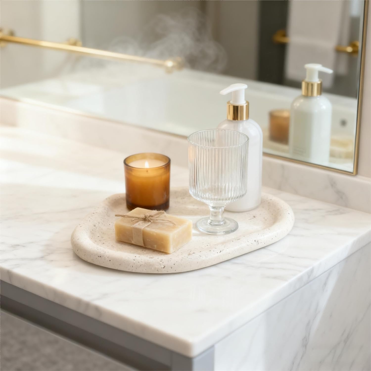 Marble Tray for Jewelry, Food and Daily Items, Irregular Stone Sculpture, Suitable for Home Decor Storage Tray Vanity/Dresser Non-Resin/Non-Ceramic (yunduo-Dong)