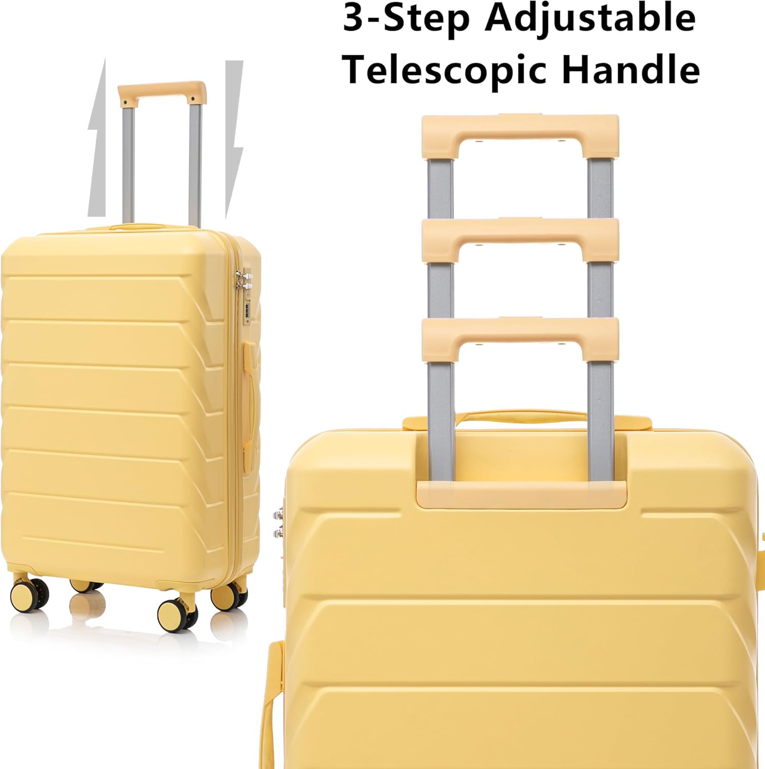 Campfun 3 Piece Luggage Sets, ABS Hardshell Suitcase Set with Double Spinner Wheels, Durable Lightweight Carry On Luggage for Travel & Business, 20/24/28 inch, Yellow