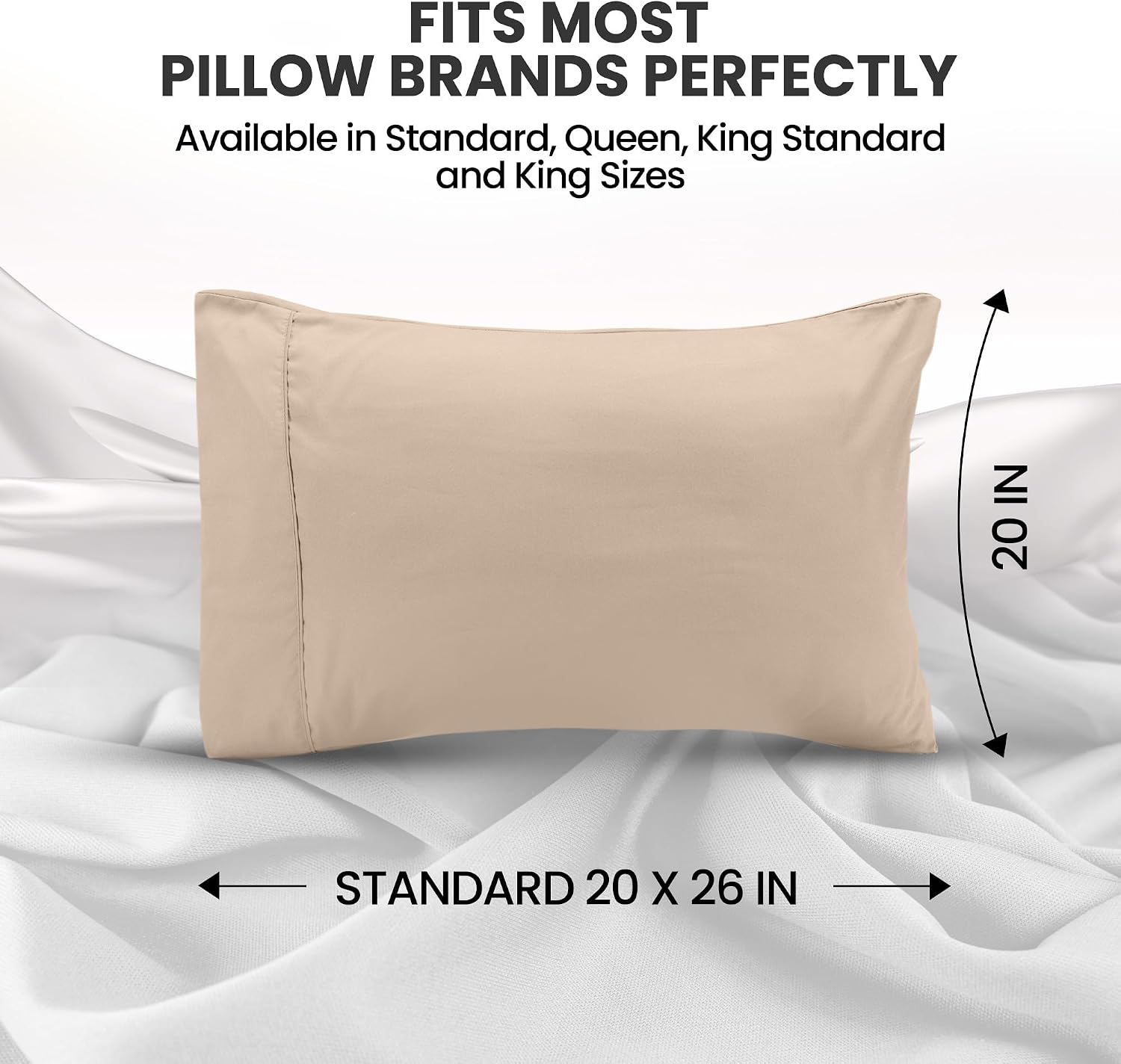 Utopia Bedding Standard Pillow Cases - 2 Pack - Envelope Closure - Soft Brushed Microfiber Fabric - Shrinkage and Fade Resistant Pillow Covers Standard Size 20 X 26 Inches (Standard, Beige) thumbnail