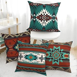 Western Native American Throw Pillow Covers 18X18 Southwestern Boho Aztec Navajo Turquoise Decorative Cushion Pillow Cases...
