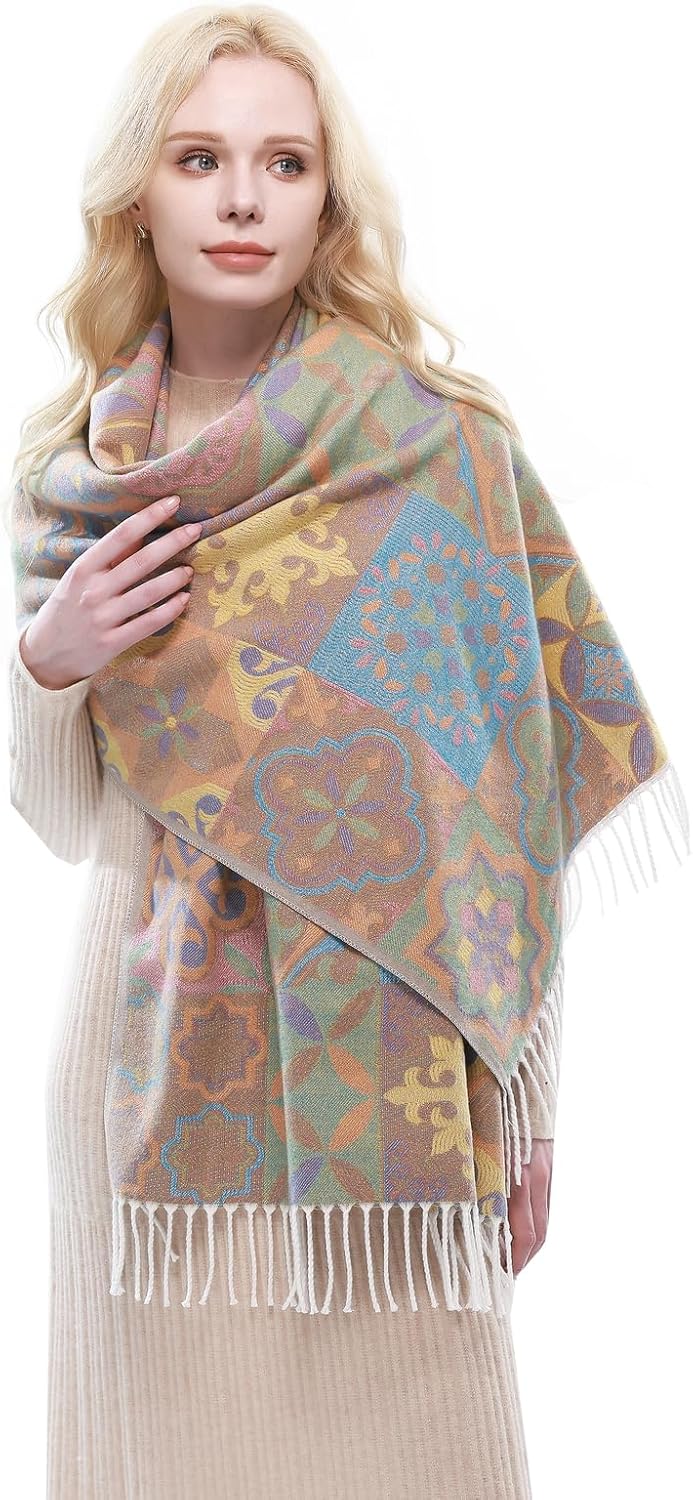 RIIQIICHY Reversible Pashmina Scarf for Women Jacquard Shawl Wrap Scarves - Image 7