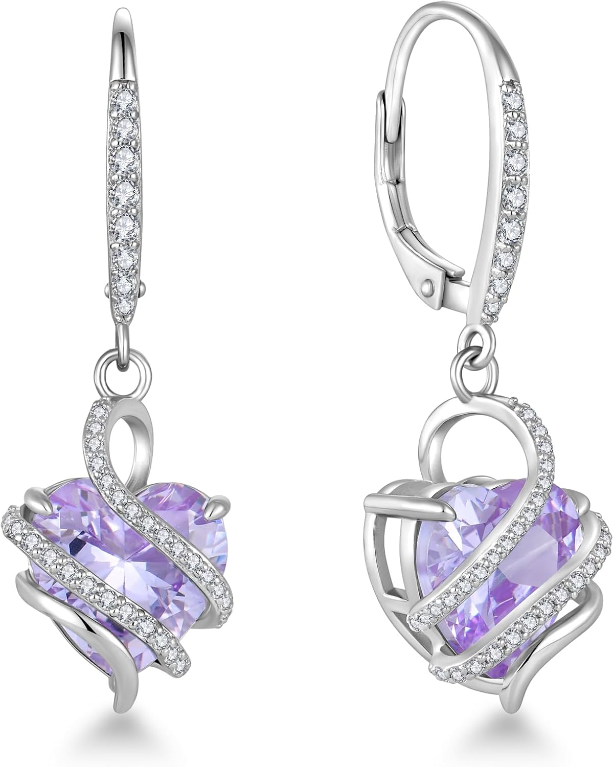 Starchenie 925 Sterling Silver Heart Earring Birthstone Leverback Dangle Drop Earrings for Women