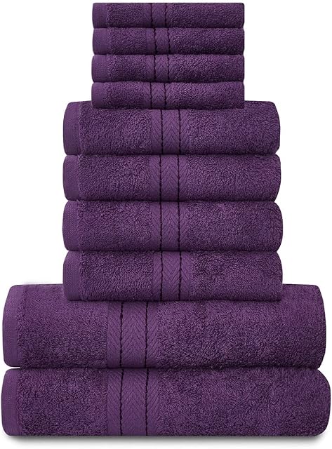 GC GAVENO CAVAILIA 10 Piece Towels Bales Sets 450 GSM, Quick Dry Egyptian Cotton Bathroom Towel Bale Set 4x Face 4x Hand 2x Bath Towels, Purple