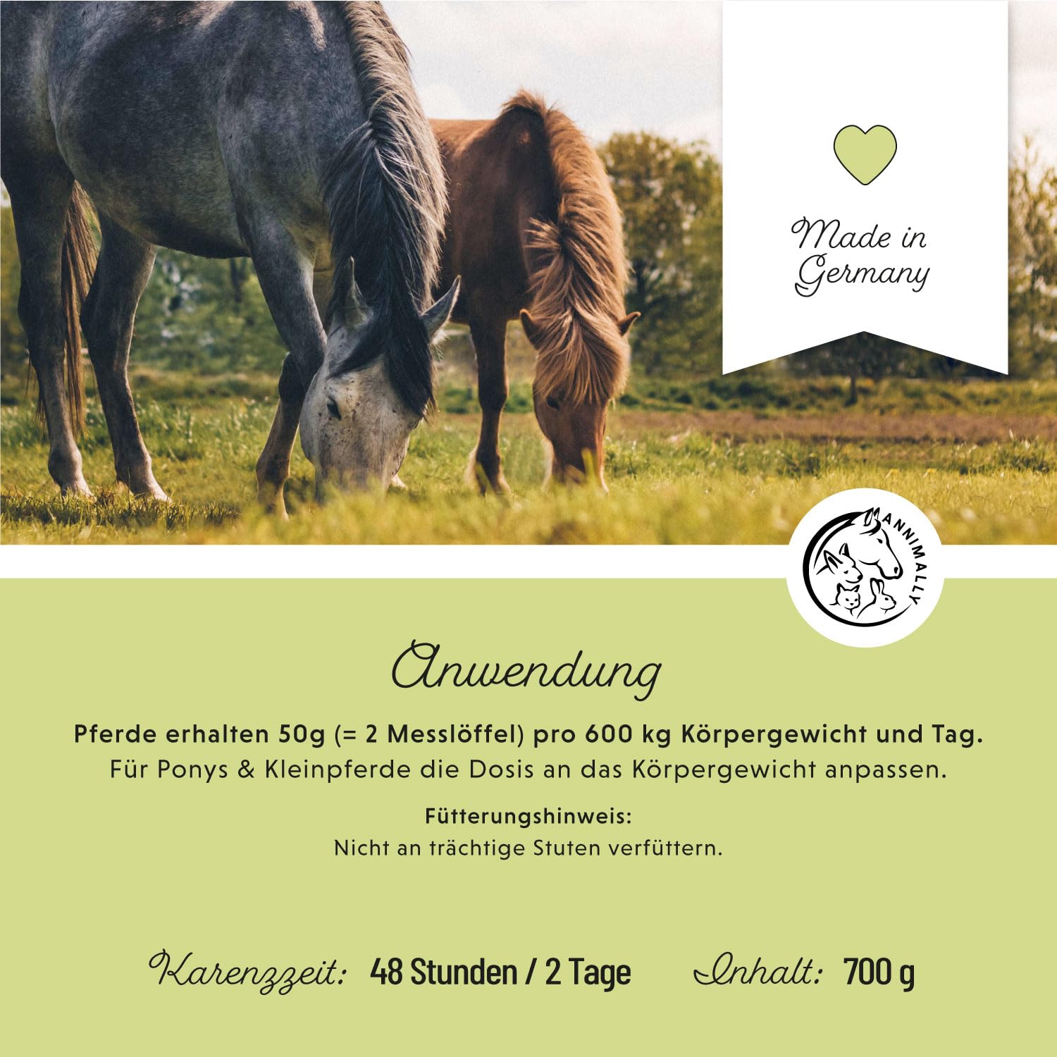 Annimally Polvere Weight Gainer per Cavalli – Mangime Complementare in Polvere con Proteine di Soia, Olio di Semi Canapa, Bockshornklee, Luzerne e Pfefferminze – Alimento Complementare per Cavalli