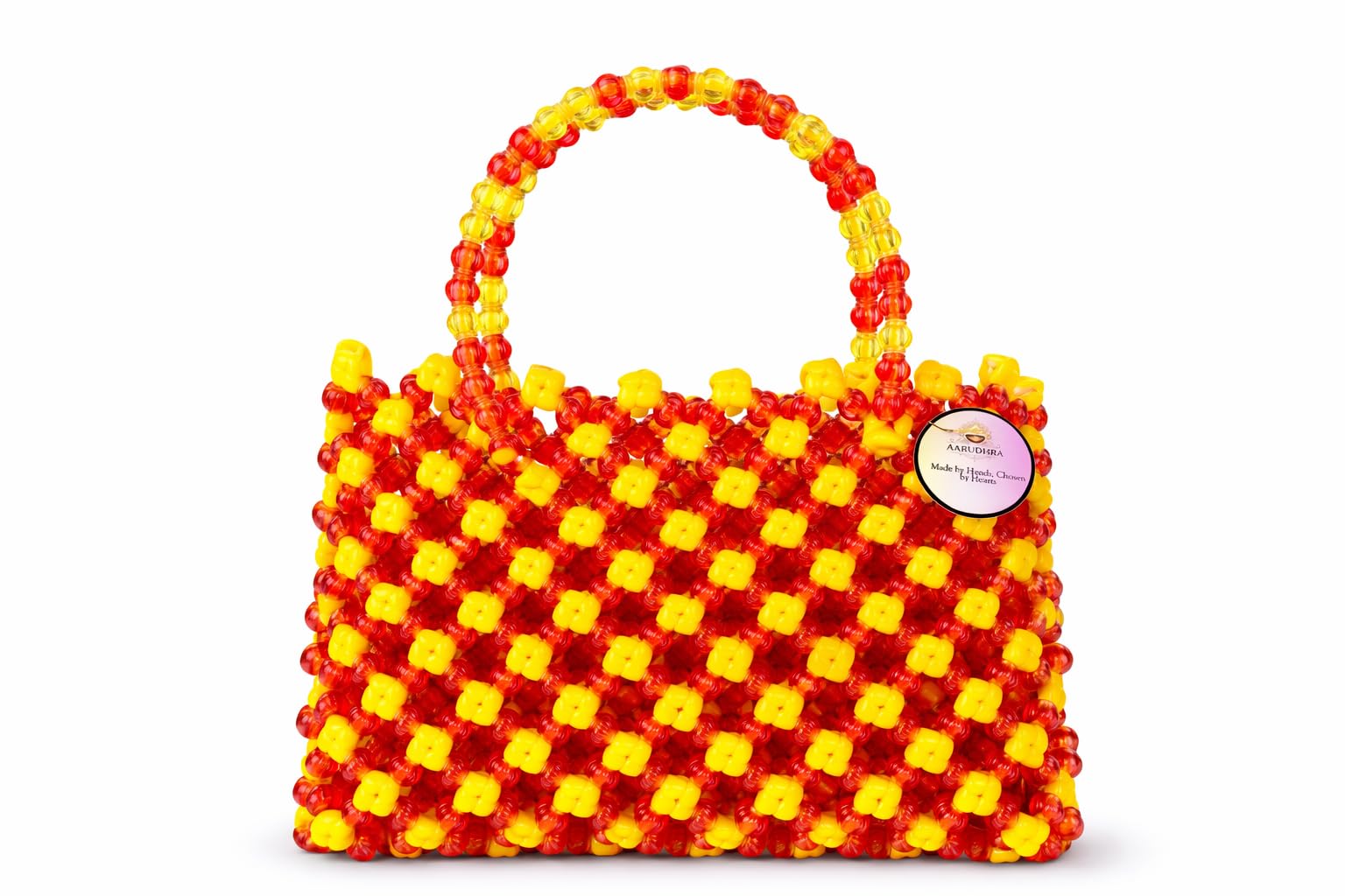 AARUDHRA Handcrafted Beaded Handbag for Women | Handmade Designer Mini Tote Purse | Festive & Gifting Bag for Weddings, Parties & Traditional Dress| Made in India (yellow)