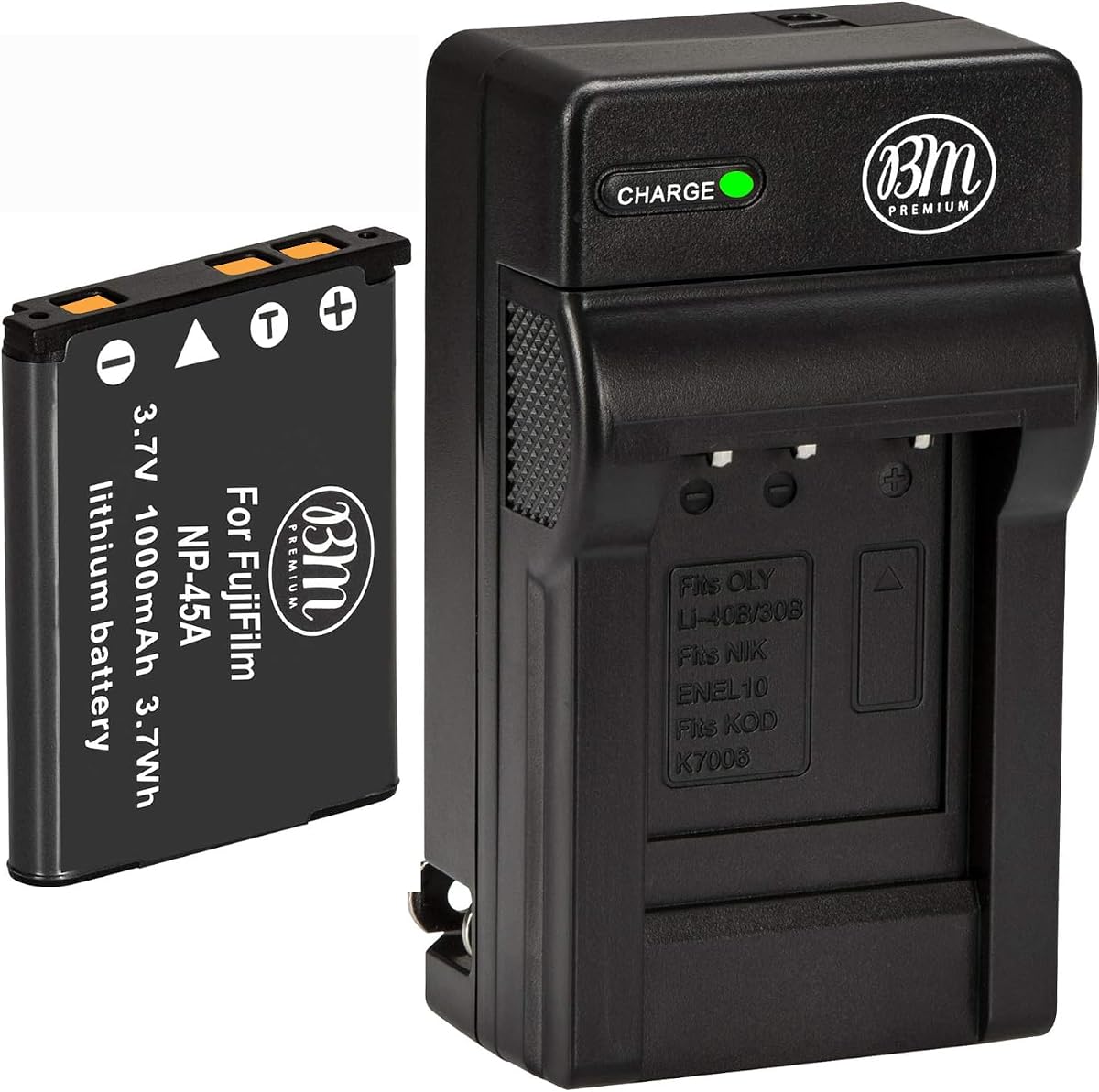 BM NP-45A Battery and Charger for Fujifilm INSTAX Mini 90, FinePix XP130, XP140, XP150, XP170, XP200, XP50, XP60, XP70, XP80, XP90, T400, T500, T510, T550, T560, JX550, JX580, JX590, JX700, JX710