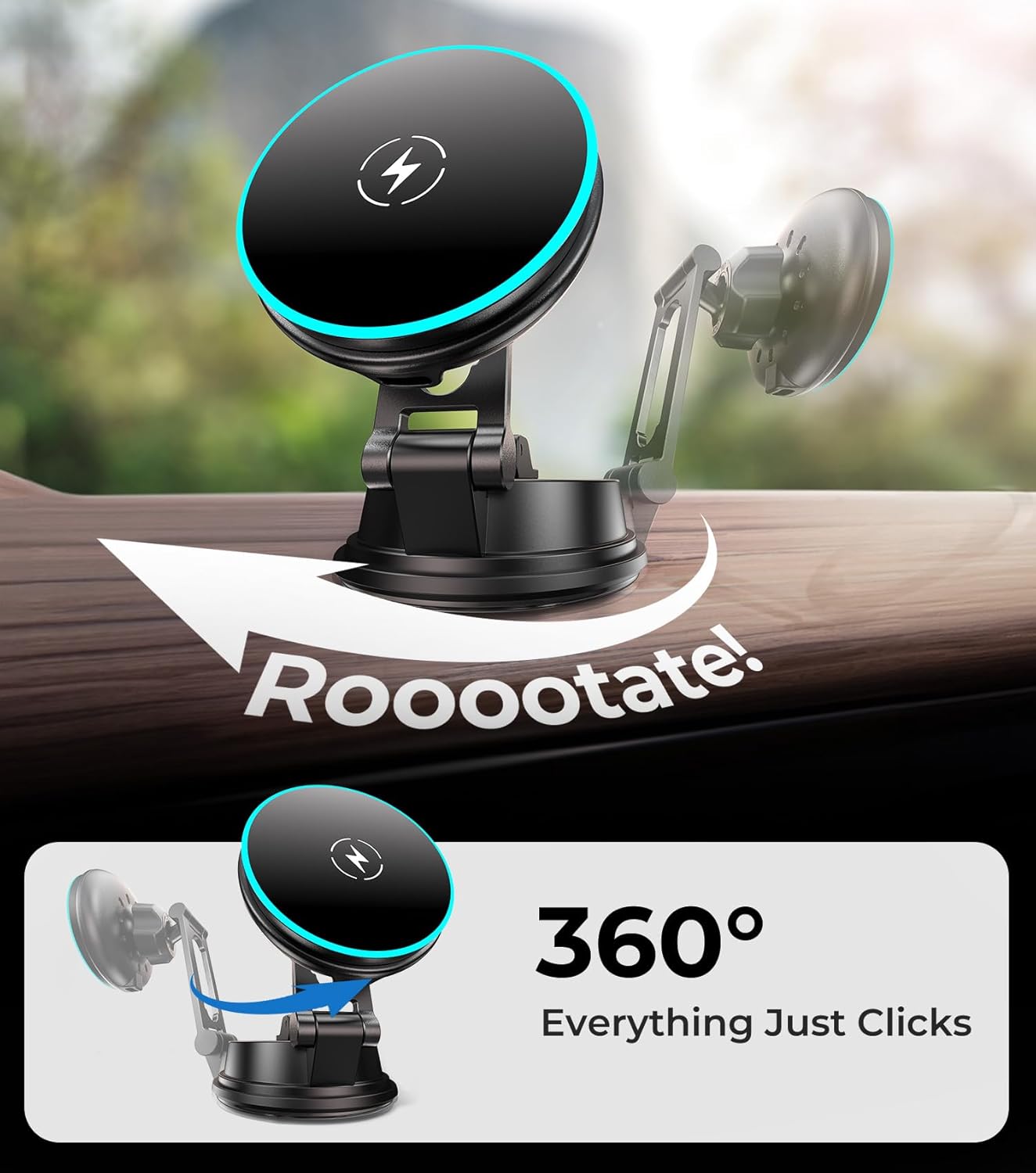 Tesla Folding Car Mount Certified Qi2 Charger for MagSafe Accessories, 360° Adjustable Aluminum Alloy Arm, Magnetic Phone Holder for Model 3/Y/Gym/Mirror/Screen & iPhone 17/16/15 Pro Max