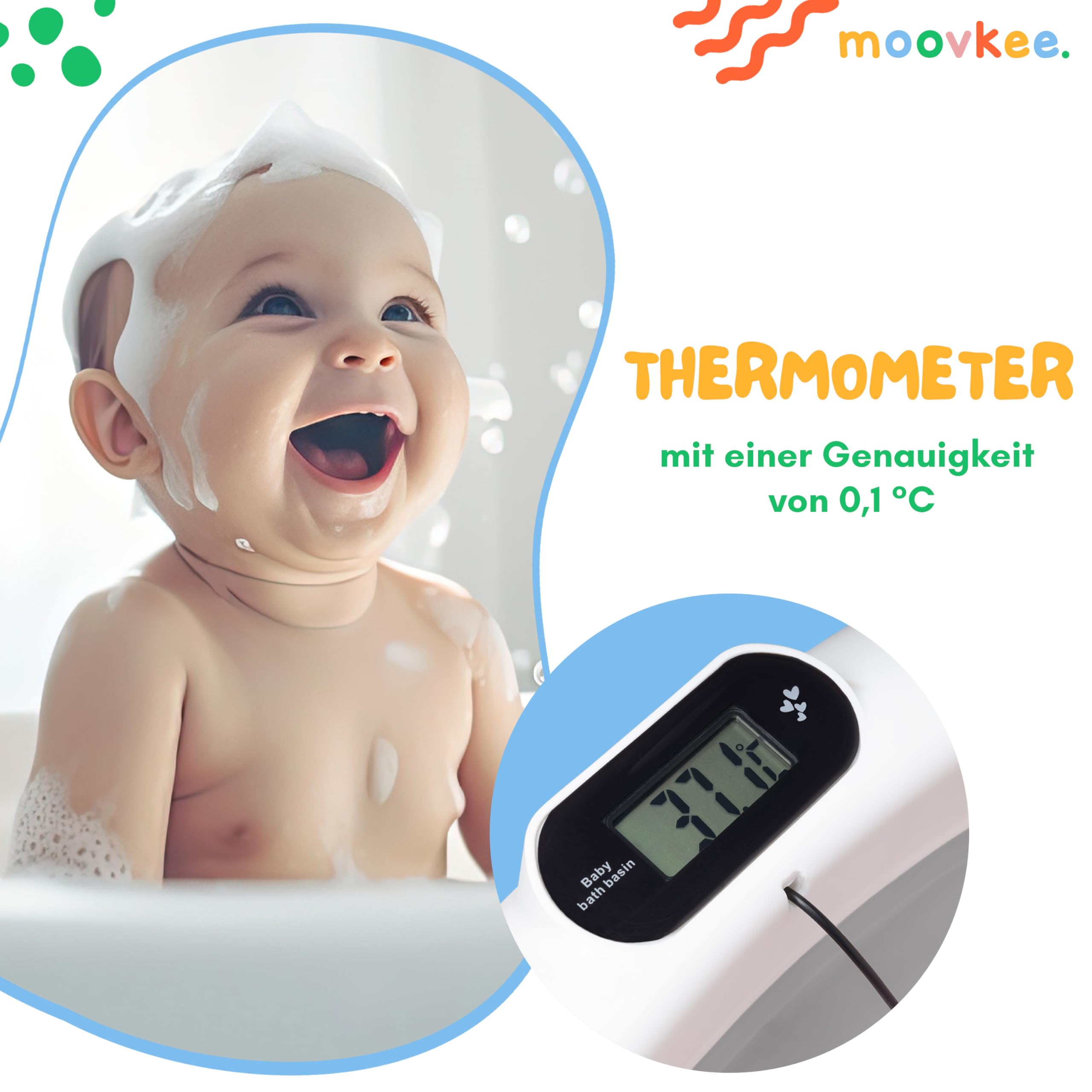 Baignoire bébé pliable 80 cm grise avec thermomètre siège de bain drainage