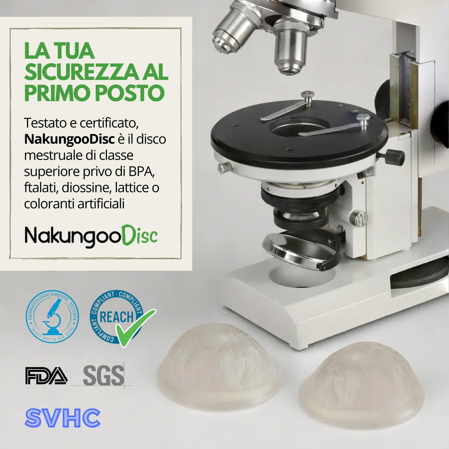Nakungoo Disc Disco Mestruale Morbido 100% Silicone Medicale Certificato, Riutilizzabile, per Rapporti Sessuali | Kit 2 Misure (S e L) per Flusso Abbondante e Leggero con Sterilizzatore ed Accessori