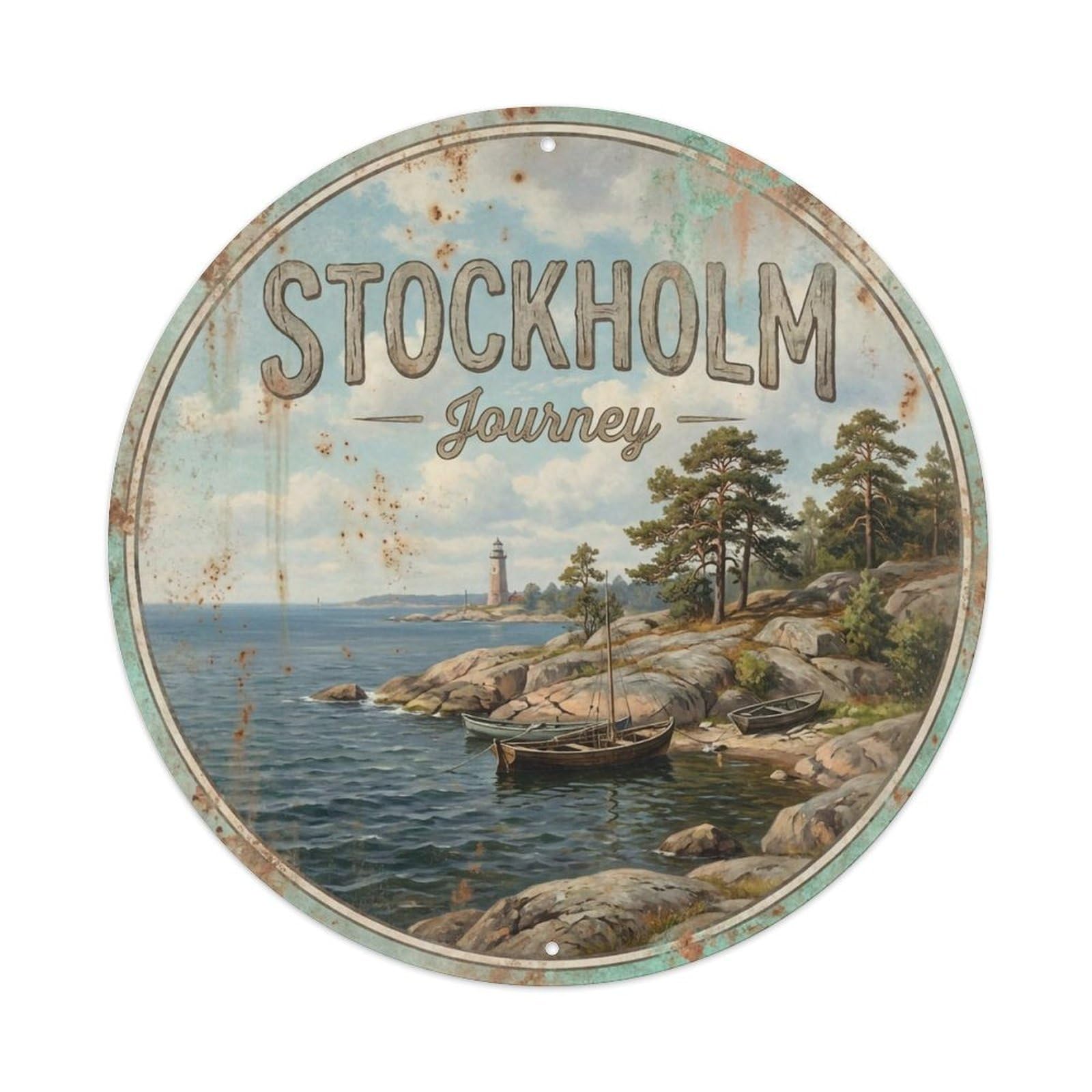 Vintage Travel Stockholm Sweden Coastal Metal Tin Sign