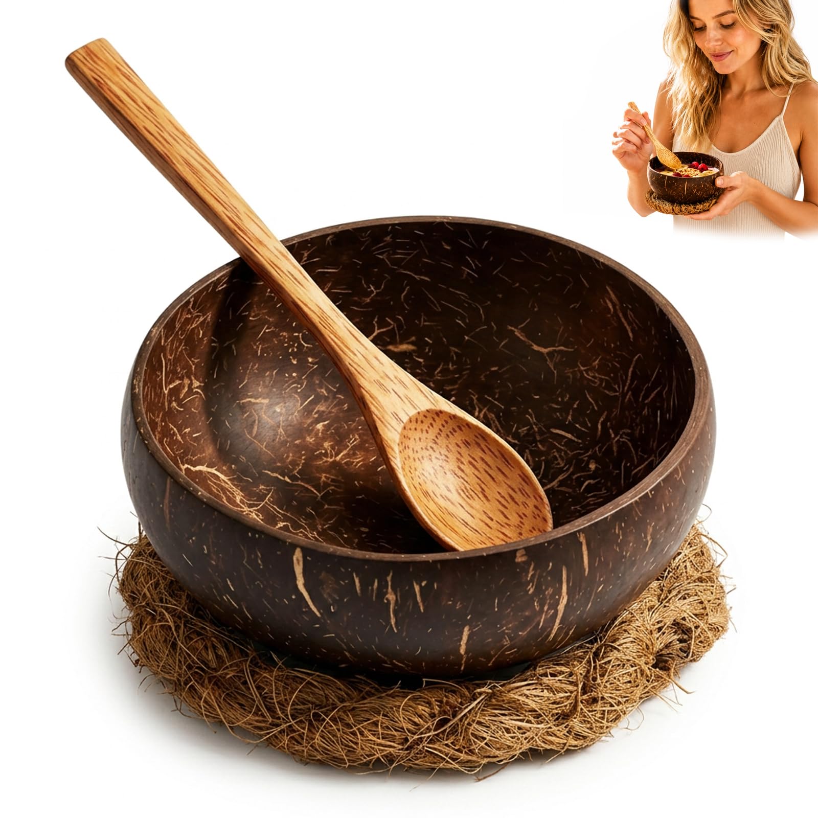 WORUIB Coconut Bowl Set, Smoothie Bowl and Acai Bowl, Handcrafted Coconut Shell Bowls for Yogurt Bowls, Set of Coconut Bowls Measuring 12 x 6 cm