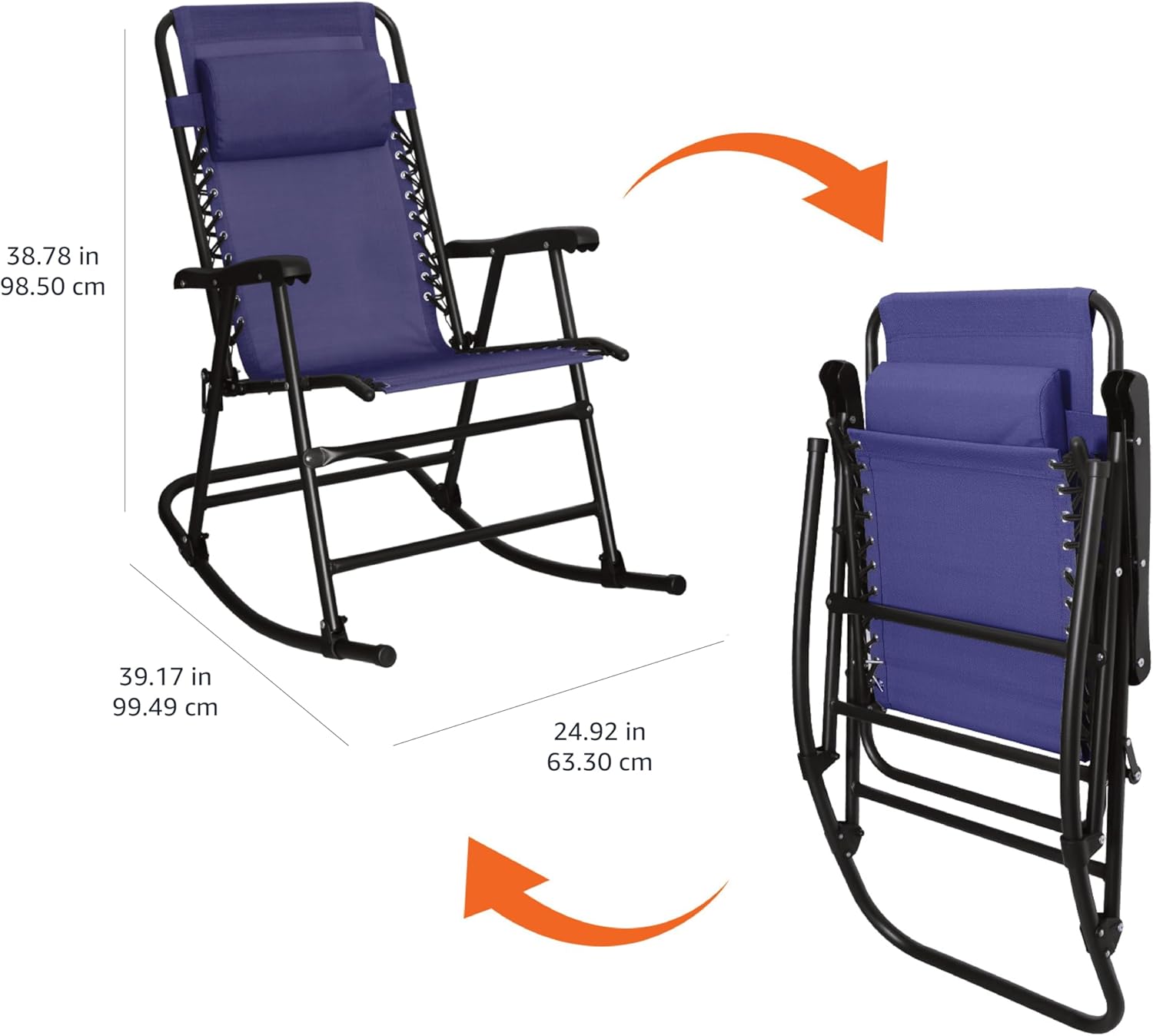 Amazon Basics Outdoor Patio Zero Gravity Folding Reclining Lounge Rocking Chair with Pillow, Afforable Folding Chairs for Outside, Navy