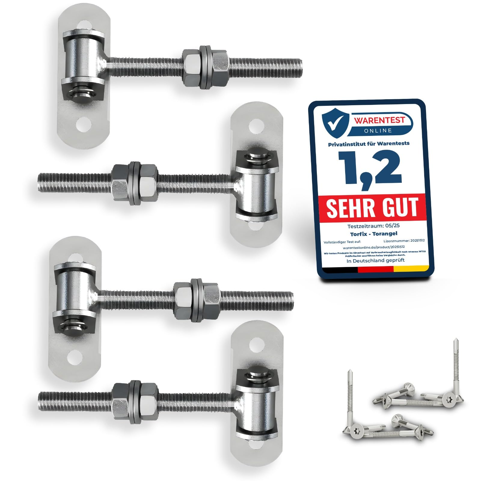 Juego de 4 bisagras de puerta ajustables M12 115 mm, galvanizadas, placa de montaje de 90 mm, incluye tornillos autorroscantes para madera y metal, puerta de jardín, puerta de patio o valla
