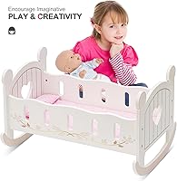 Vista 5 de ROBUD Cuna de madera para muñecas, juguetes de cama de muñeca, se adapta a accesorios de muñeca de hasta 18 pulgadas