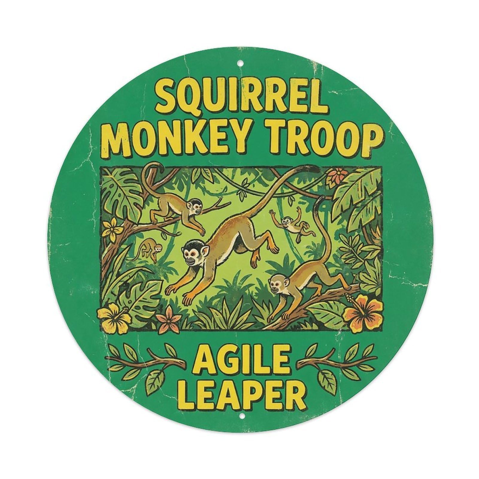 Cxhjca 8X8inch(20X20cm) Squirrel Monkey Troop Agile Leaper Metal Tin Sign
