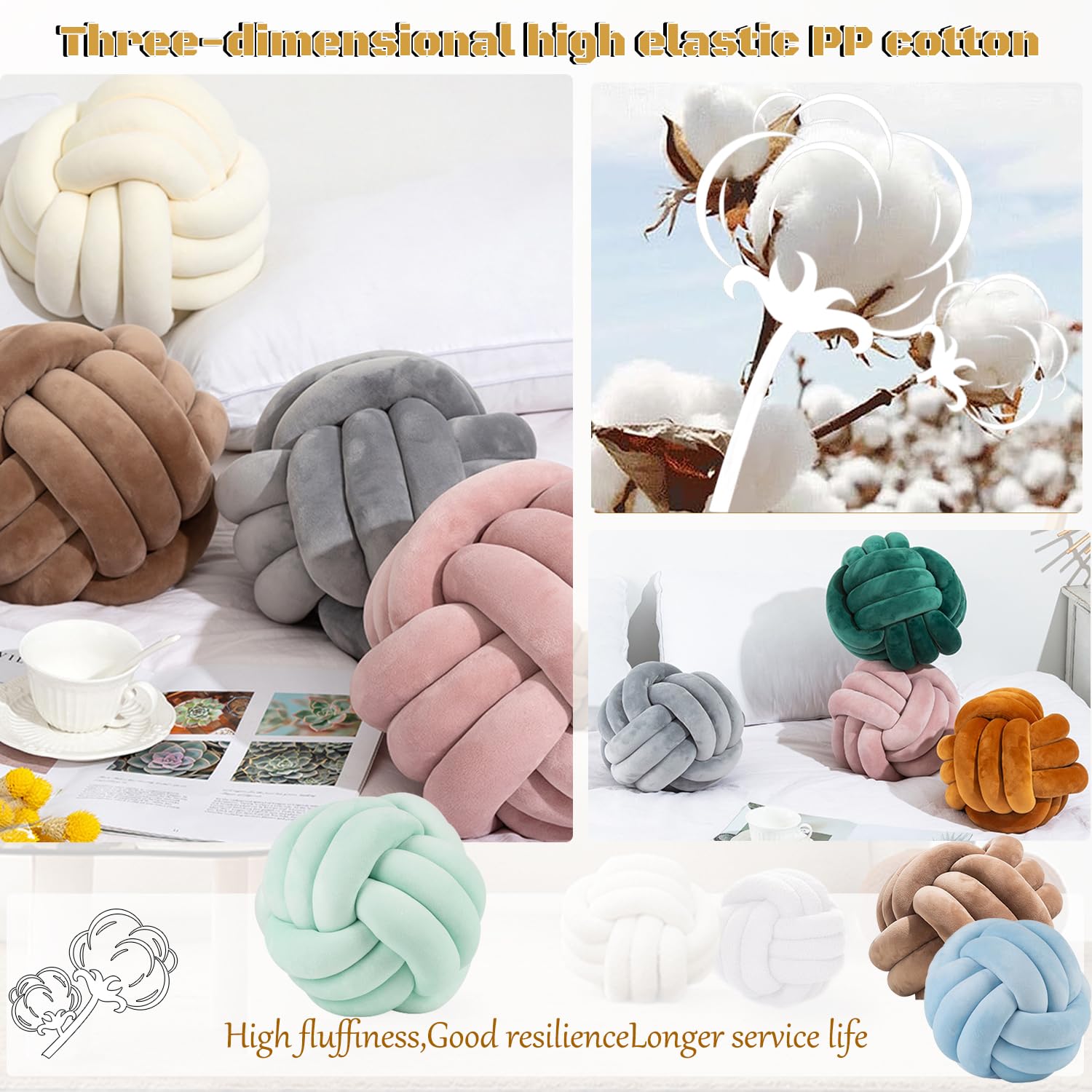 RZYW Cuscino con Nodo, Cuscino con Nodo Tessuto A Mano,Cuscino in Peluche, Cuscino Annodato Morbido, Cuscino con Sfera con Nodo per Divano, Letto, Decorativo,Turmeric,35CM